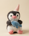 Adorable Plush Penguin Birthday Companion with Pink Gingham Party Hat