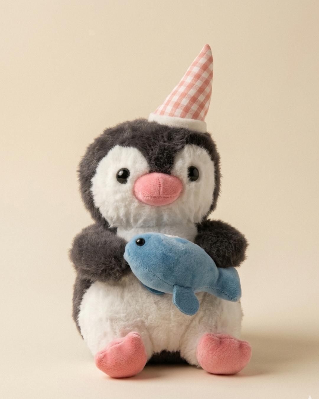 Adorable Plush Penguin Birthday Companion with Pink Gingham Party Hat