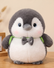 Adorable Fluffy Penguin Plush Toy with Bow Tie & Green Backpack Straps