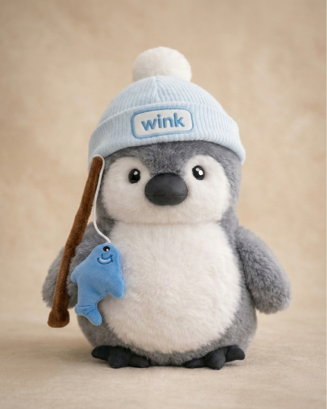 Cozy Angler Penguin: Premium Plush with "Wink" Knit Beanie & Fishing Rod Pearls Toys