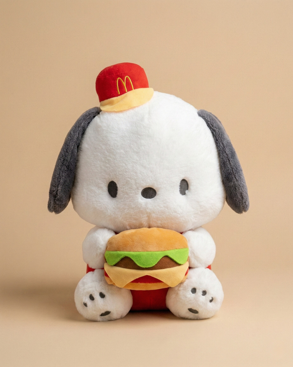 Cute Burger Holding Puppy Plush Toy Soft Stuffed Doll for Kids & Gifting Pearls Toys
