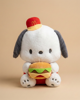 Cute Burger Holding Puppy Plush Toy Soft Stuffed Doll for Kids & Gifting
