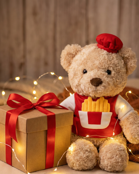 French Fries Teddy Bear – Cute Food-Themed Plush Gift for Couples & Kids