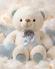 Lumi Love Teddy Plush | Ultra Soft White Teddy Bear with Love You Feet | Pearls Toys