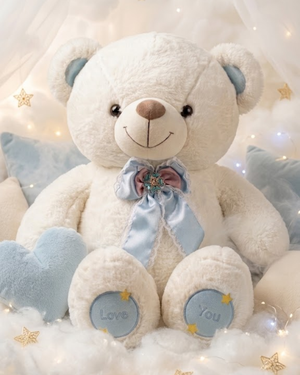 Lumi Love Teddy Plush | Ultra Soft White Teddy Bear with Love You Feet | Pearls Toys