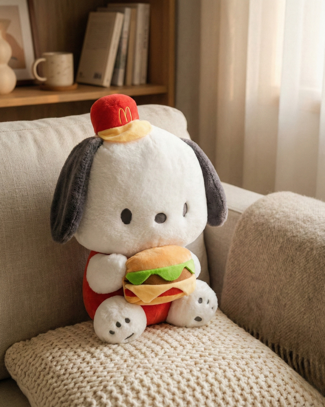 Cute Burger Holding Puppy Plush Toy Soft Stuffed Doll for Kids & Gifting Pearls Toys