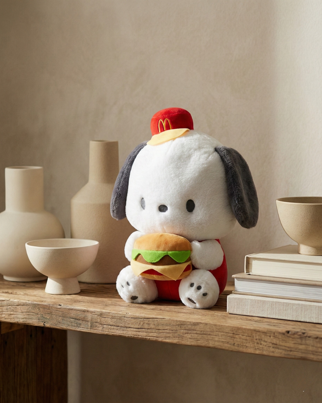 Cute Burger Holding Puppy Plush Toy Soft Stuffed Doll for Kids & Gifting Pearls Toys