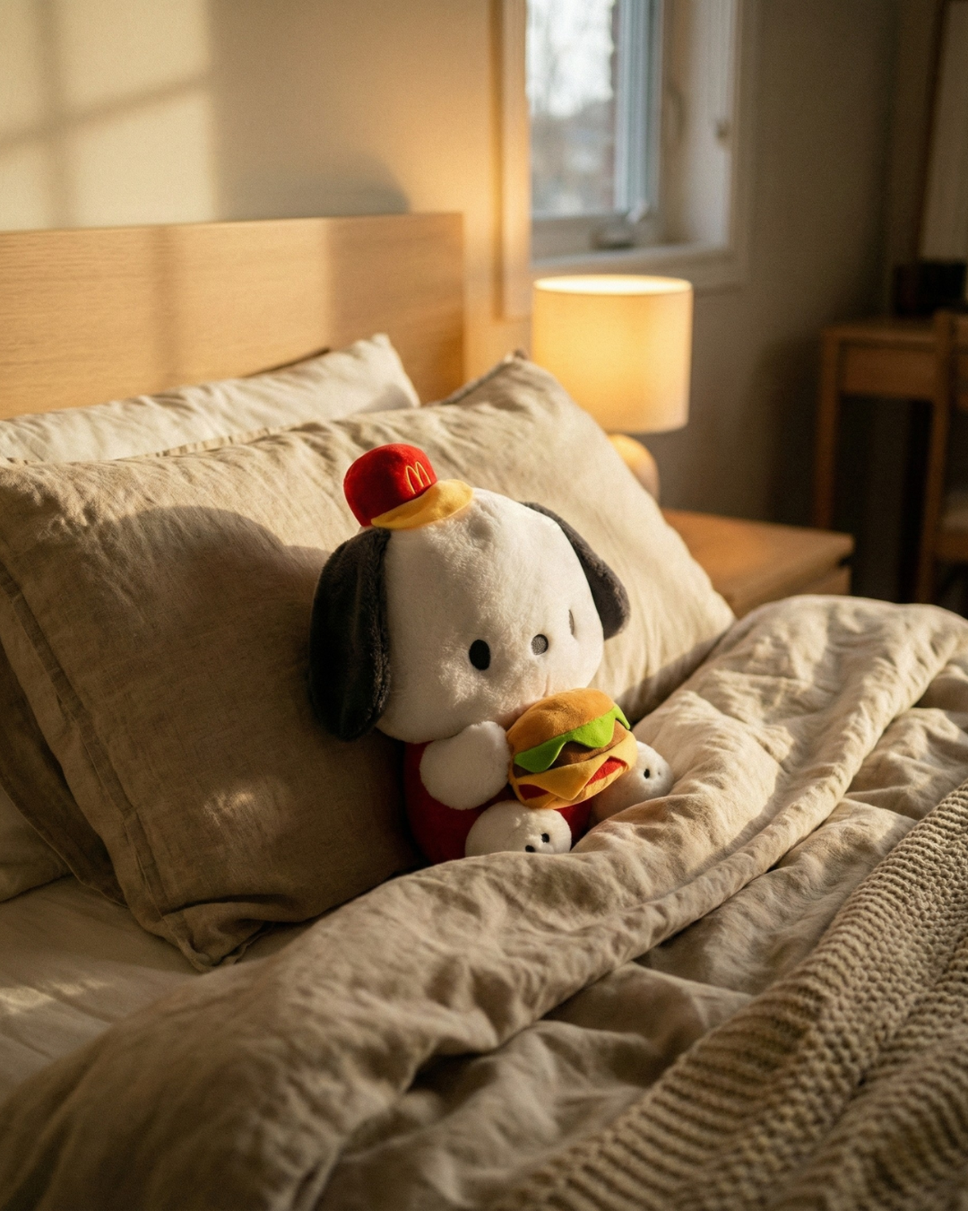 Cute Burger Holding Puppy Plush Toy Soft Stuffed Doll for Kids & Gifting Pearls Toys