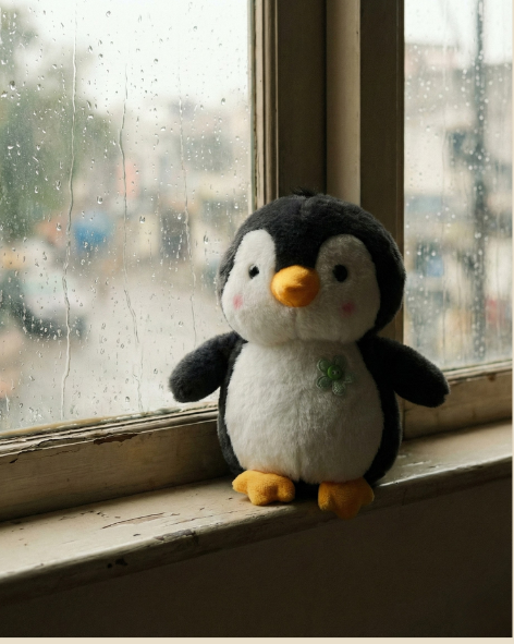 Chubby Blushing Penguin Plush with Green Flower Button Pearls Toys