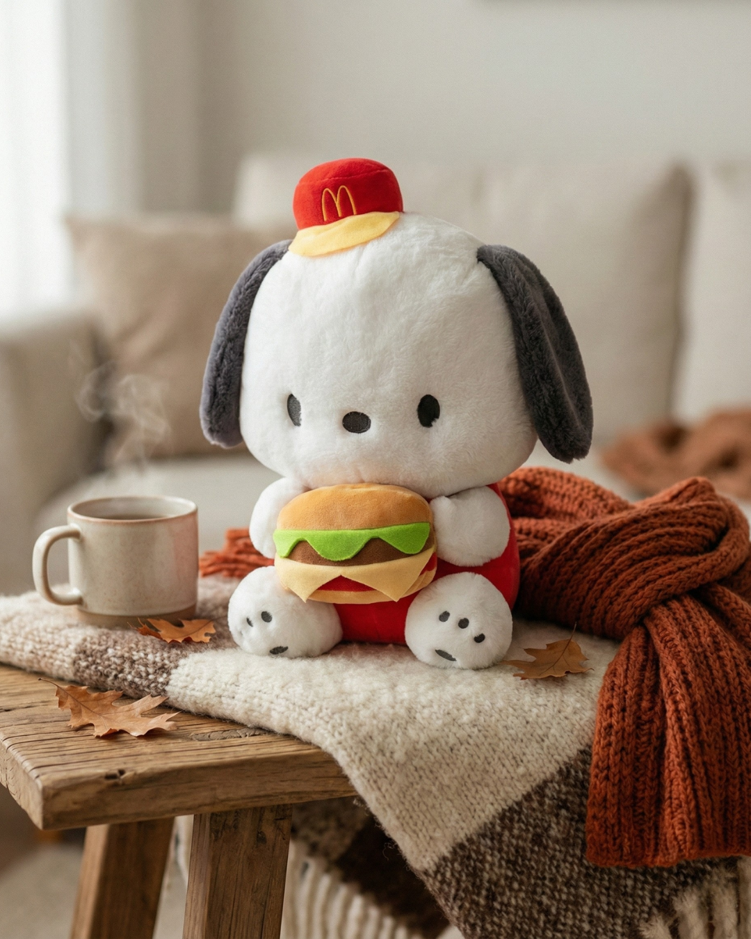 Cute Burger Holding Puppy Plush Toy Soft Stuffed Doll for Kids & Gifting Pearls Toys