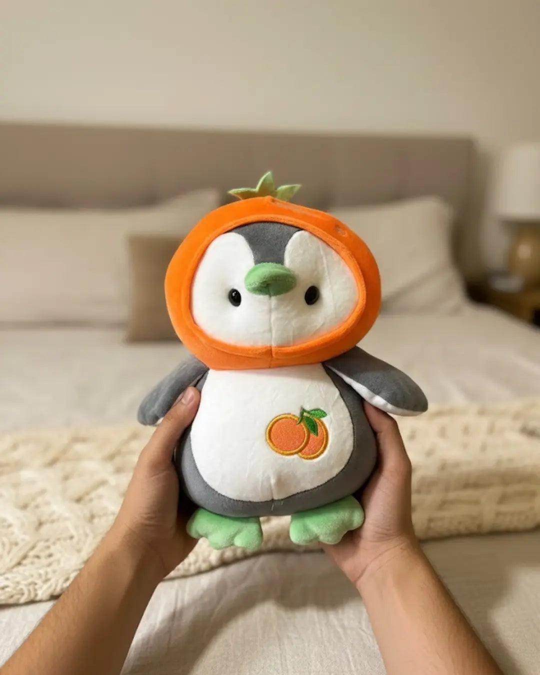Orange Hoodie Penguin Plush Toy – Ultra-Soft Cozy Penguin - Pearls Toys