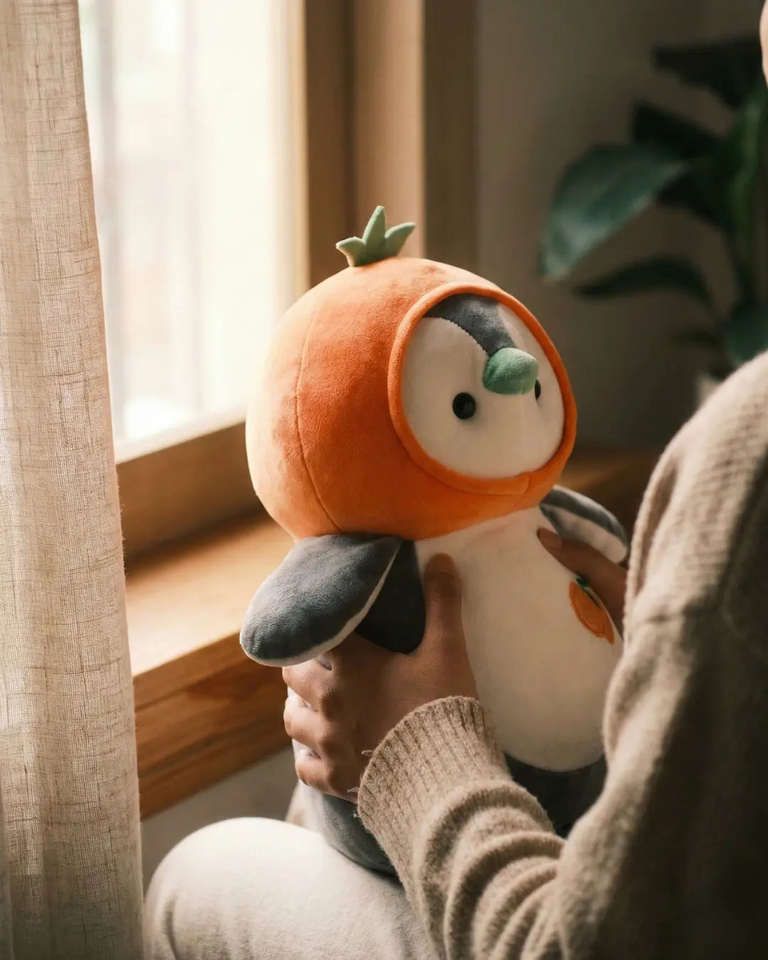 Orange Hoodie Penguin Plush Toy – Ultra-Soft Cozy Penguin - Pearls Toys