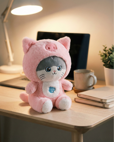 Pearls Toys Soft Kitty Plush Toy in Pink Hoodie – Adorable Hugable Pearls Toys