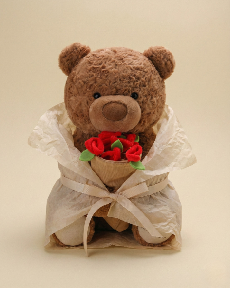 Rose Garden Teddy Bear Plush — Soft Brown - Pearls Toys