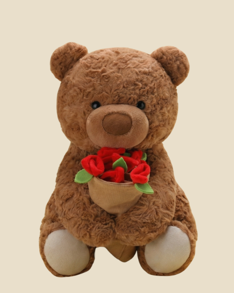 Rose Garden Teddy Bear Plush — Soft Brown - Pearls Toys