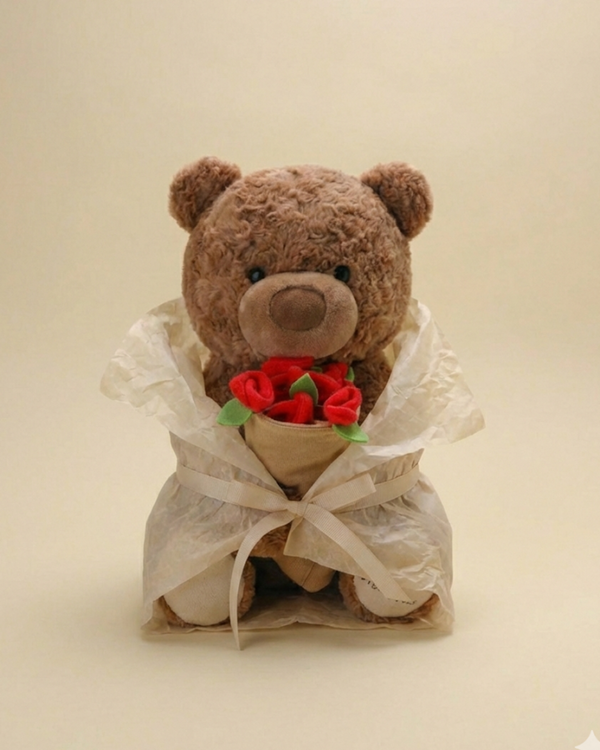 Rose Garden Teddy Bear Plush | Soft Brown